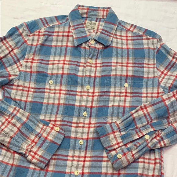 J. Crew Vintage Medium Slim Fit Flannel Shirt Blue Red White Plaid 100% Cotton - Picture 4 of 6